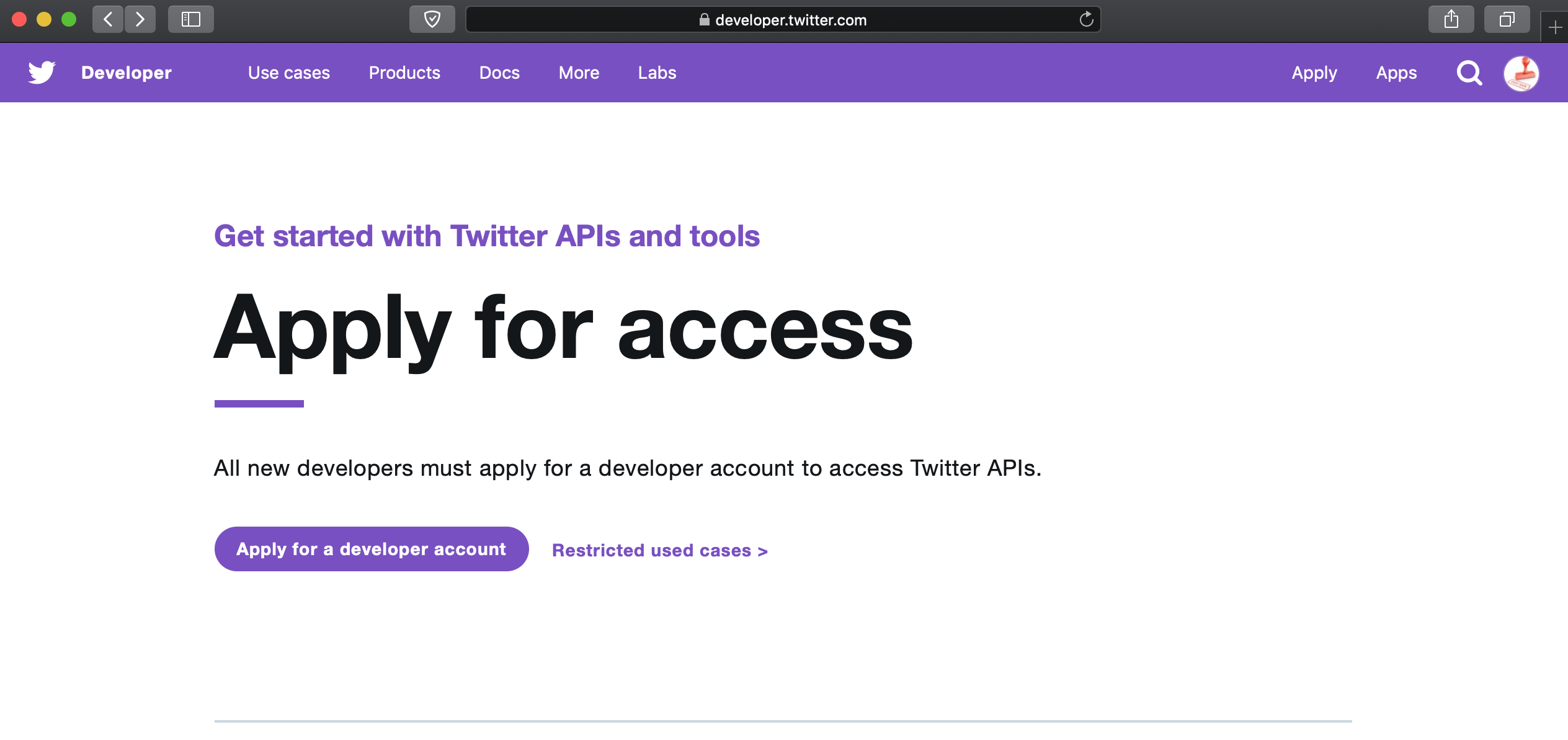 Twitter Developer application